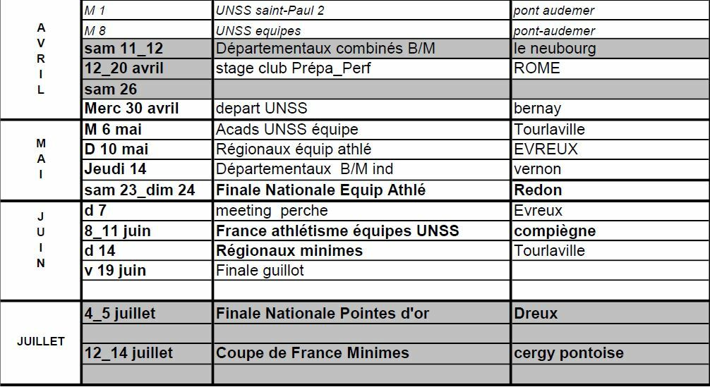 le calendrier minimes est dispo sur le site du paac