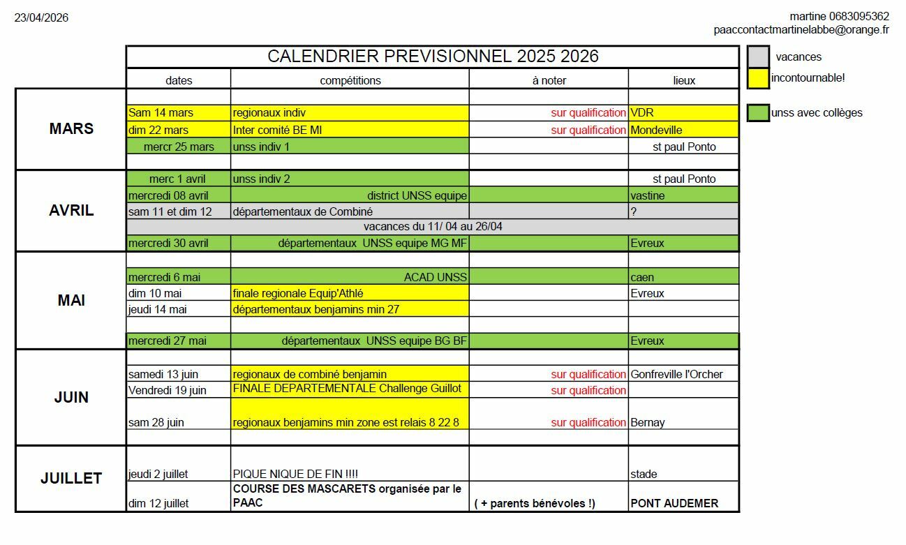 le calendrier des benjamins est dispo sur le site du paac