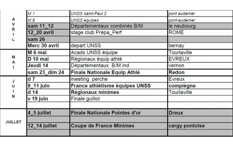 le calendrier minimes est dispo sur le site du paac